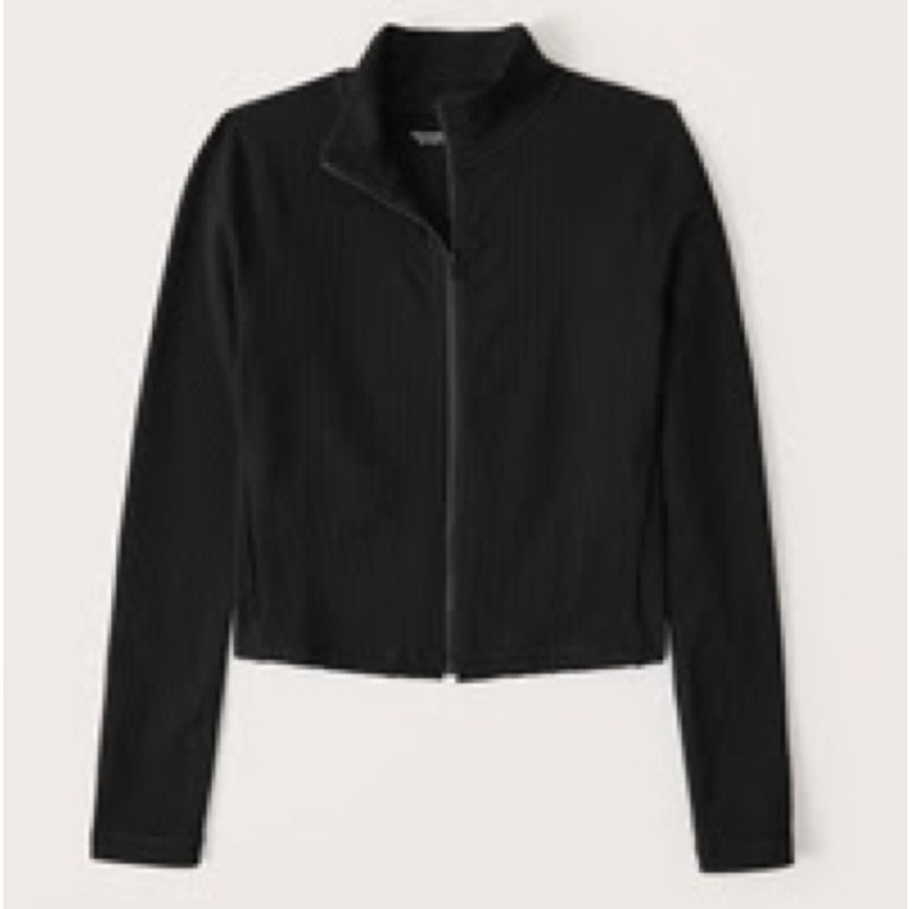 Abercrombie Women's Seamless Ribbed Full-Zip Jacket in Black size Small